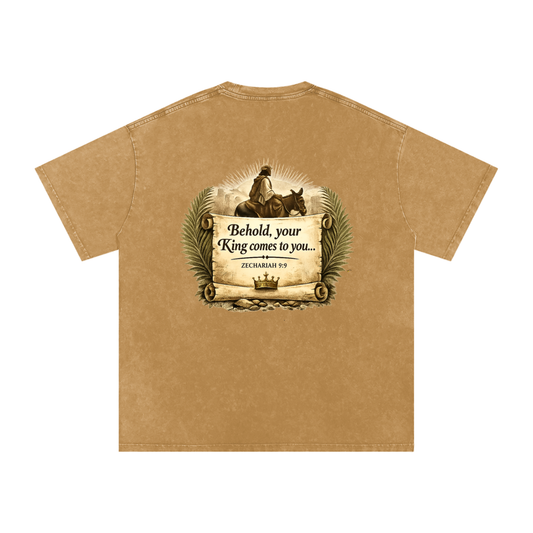 PROPHECY FULFILLED – Zechariah 9:9 Snow Washed Oversized Cotton T-Shirt